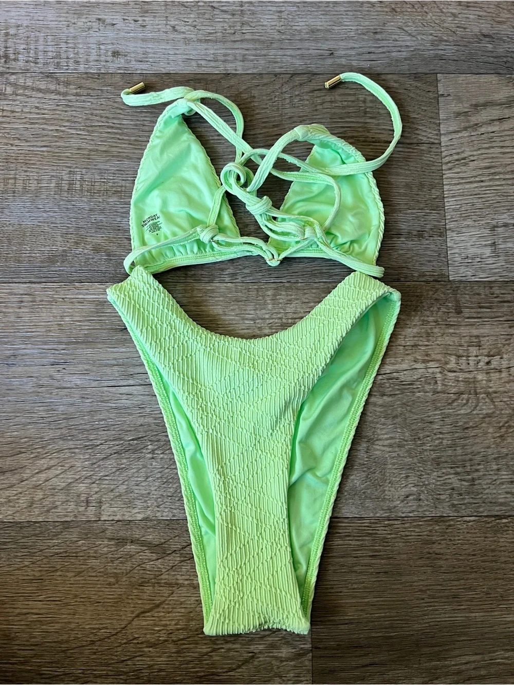 Monday Swimwear Barbados Top and High Cheeky Bottom in Honeydew Crinkle Plaid